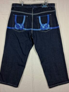 Evolution In Design Men's Size 42 X 34 Black Jeans Embroidered Pockets Blue Wide